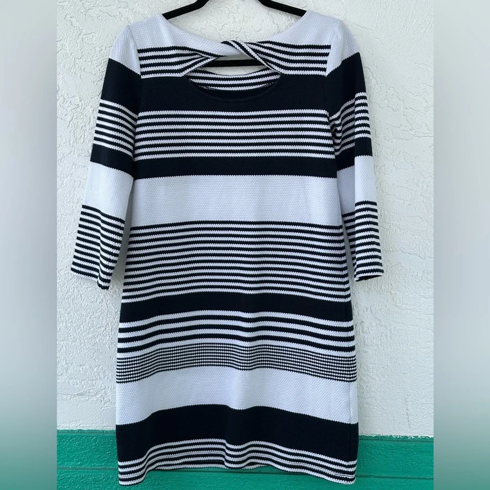 Lilly Pulitzer Bay Stripe Dress Medium Nautical Navy Blue White - Picture 3 of 9